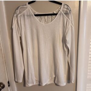 Nine 1 Eight Womens Sheer Panel Back L/S White Basic‎ Tee SZ S